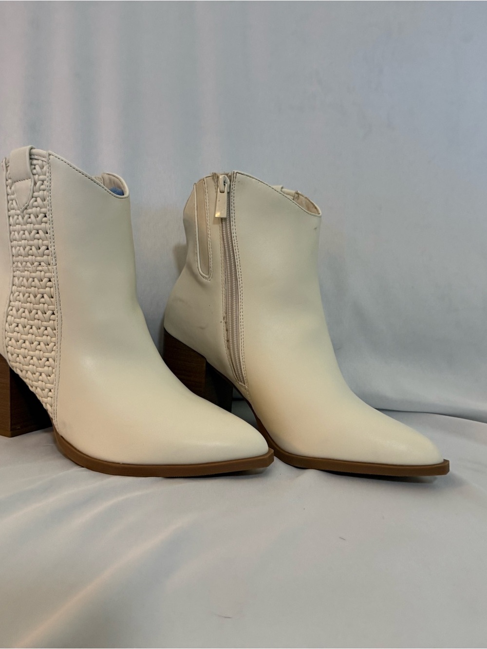 torrid Cream Ankle Booties with Woven Heel Panel